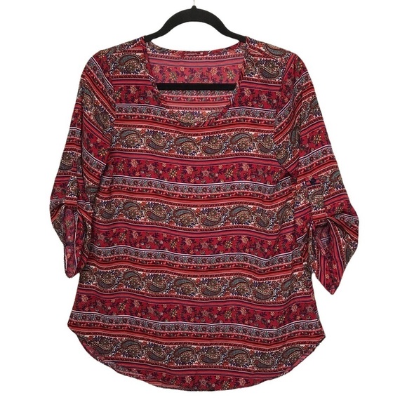 Silvergate Red Patterned Boho Cropped Sleeve Blouse Approx Small - Picture 1 of 7